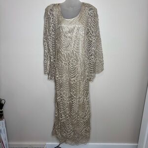 Soulmates 100% silk Champagne Formal dress shawl jacket beaded handmade large